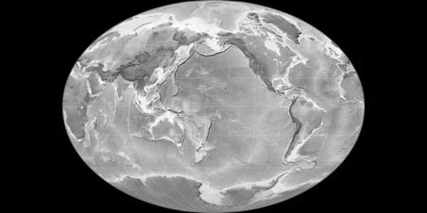 World Map Fahey Projection Centered 170 West Longitude Grayscale Elevation — Stock Photo, Image