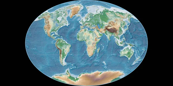 Wereldkaart Fahey Projectie Gecentreerd Oostelijke Lengtegraad Gekleurde Shader Hoogte Kaart — Stockfoto
