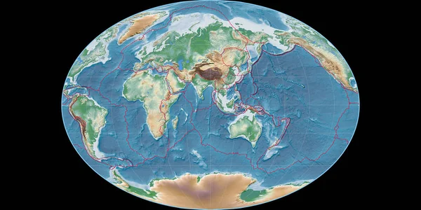 Mapa Del Mundo Proyección Fahey Centrado Longitud Este Sombreado Color — Foto de Stock