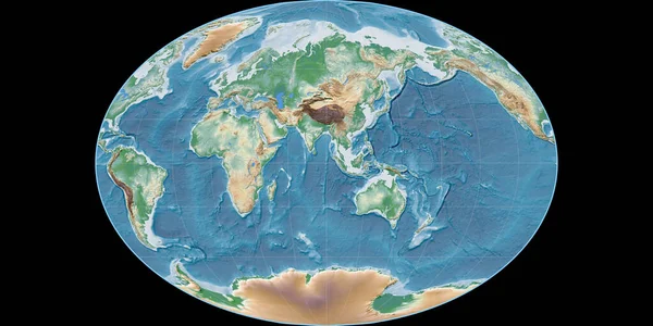 Карта Мира Проекции Фейхи Сосредоточена Восточной Долготе Цветной Шейдер Карта — стоковое фото
