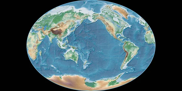 Mapa Świata Projekcji Faheya Skupiona 170 Zachodniej Długości Geograficznej Kolorowy — Zdjęcie stockowe