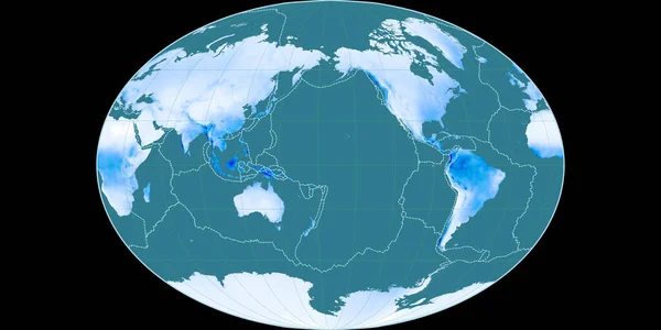 法赫投影中的世界地图以西经170度为中心 年平均降水图 具有满意边界和构造板块边界的栅格组合图 3D插图 — 图库照片