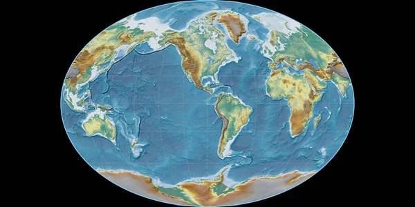 투영의 지도는 경도를 중심으로 지형학적 Topographic Relief Map 래스터에 스러운 — 스톡 사진