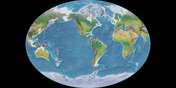 Карта Мира Проекции Фейхи Сосредоточена Западной Долготе Основные Физиографические Особенности — стоковое фото
