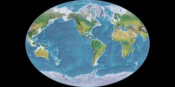 Mapa Mundo Projeção Fahey Centrado Longitude Oeste Principais Características Paisagem — Fotografia de Stock