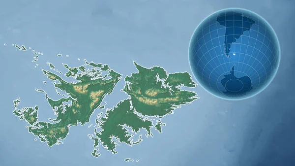 Isole Falkland Globo Con Forma Del Paese Contro Mappa Ingrandita — Foto Stock