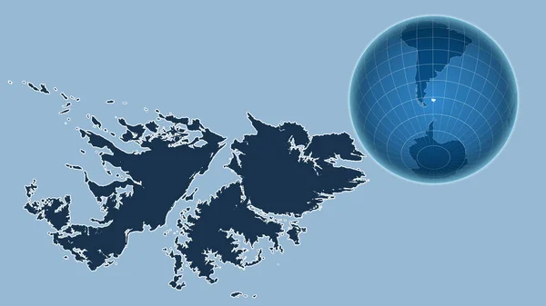 Isole Falkland Globo Con Forma Del Paese Contro Mappa Ingrandita — Foto Stock
