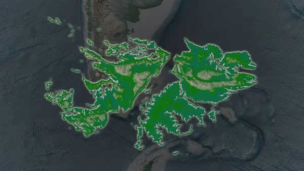 Área Las Islas Malvinas Agrandó Brilló Sobre Oscuro Fondo Sus — Foto de Stock