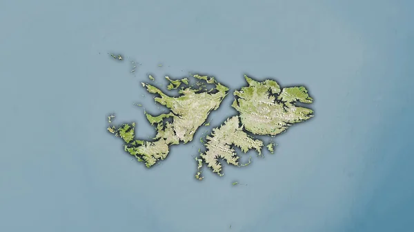 衛星上のフォークランド諸島地域立体投影図の地図 暗い輝線の輪郭を持つラスター層の生の組成 — ストック写真