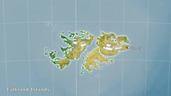 Area Delle Isole Falkland Sulla Mappa Satellitare Nella Proiezione Stereografica — Foto Stock