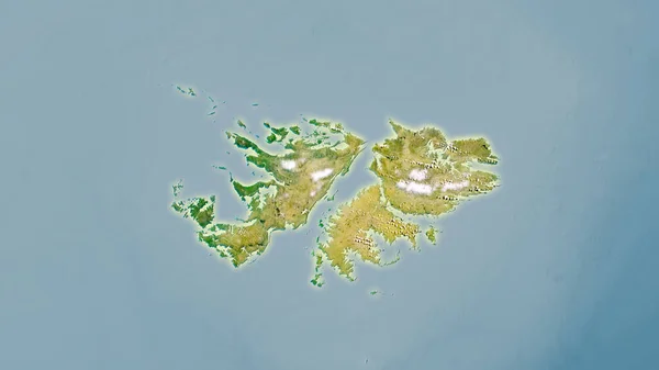 衛星Cマップ上のフォークランド諸島エリアの立体投影 光輝く輪郭を持つラスター層の生の組成 — ストック写真