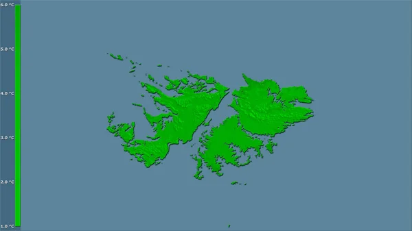 Średnia Temperatura Najcieplejszego Kwartału Obszarze Falklandów Projekcji Stereograficznej Legendą Surowa — Zdjęcie stockowe