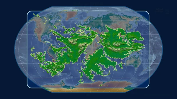 Втілений Погляду Фолклендських Островів Контур Перспективними Лініями Проти Глобальної Карти — стокове фото