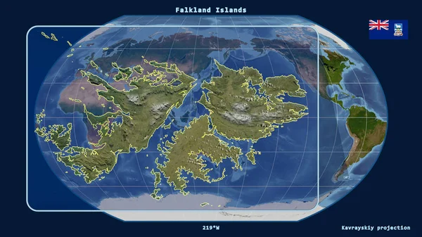 Zoomed Vista Delle Isole Falkland Contorno Con Linee Prospettiche Contro — Foto Stock