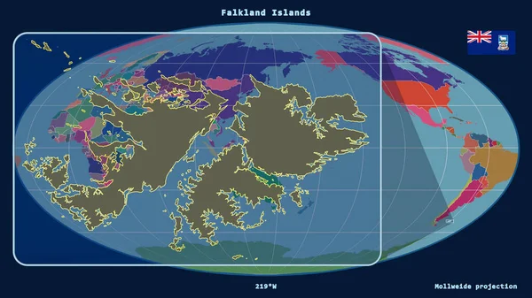 Zoomad Med Tanke Falklandsöarna Kontur Med Perspektiv Linjer Mot Global — Stockfoto