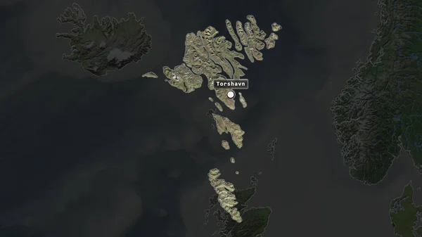 Area Evidenziata Delle Isole Faroe Con Punto Capitale Etichetta Sulla — Foto Stock