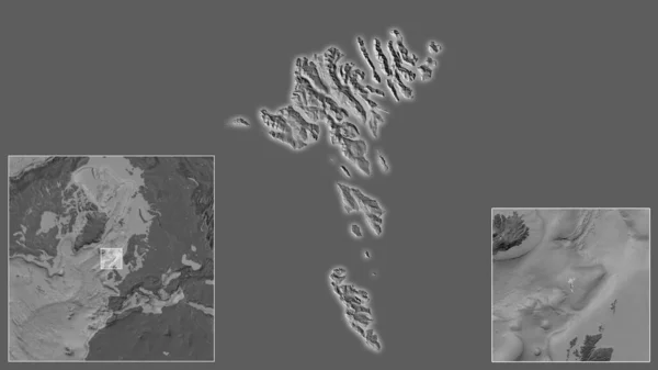 Zbliżenie Wysp Owczych Ich Położenie Regionie Centrum Światowej Mapy Dużą — Zdjęcie stockowe