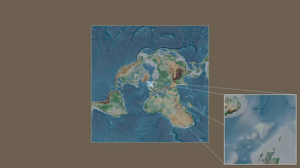 从世界大比例尺地图中提取的法罗群岛扩大和扩大的地区 其主要线连接了框架的各个角落 彩色物理图 — 图库照片