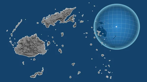 Fiji Globo Con Forma Del País Contra Mapa Ampliado Con — Foto de Stock