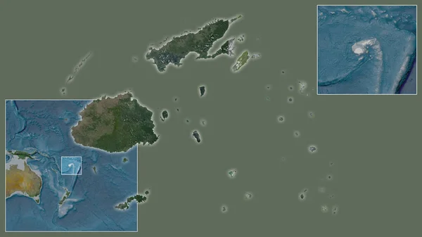 Detailní Záběr Fidži Jeho Umístění Regionu Středu Rozsáhlé Mapy Světa — Stock fotografie