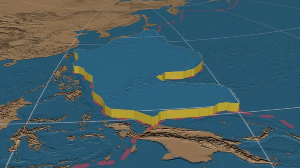 Fillipino Tectonic Plate Enlarged Extruded Rotated South Side Global Grayscale — Stock Photo, Image