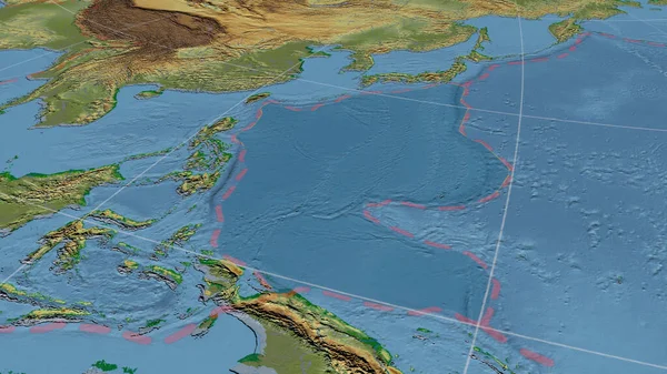 Filipínská Tektonická Deska Zvětšila Zvětšila Globální Barevnou Fyzickou Mapu Azimutální — Stock fotografie