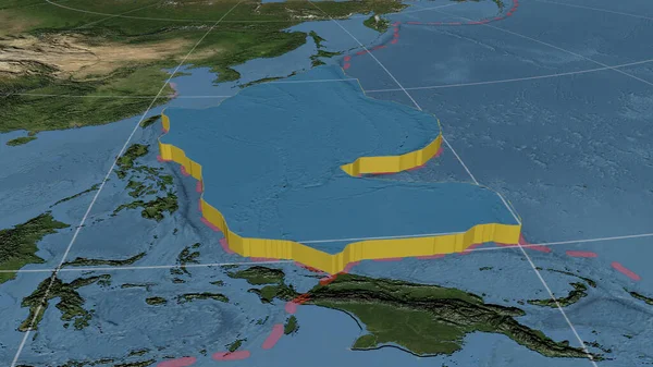 Fillipino Tectonic Plate Enlarged Extruded Rotated South Side Global Satellite — Stock Photo, Image