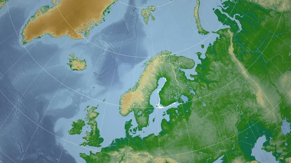 Finlandia Barrio Perspectiva Distante Con Contorno Del País Mapa Físico —  Fotos de Stock