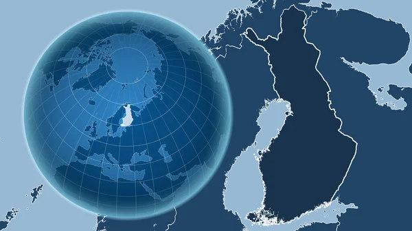 Finlandia Globo Con Forma Del Paese Contro Mappa Ingrandita Con — Foto Stock