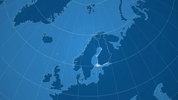 Finnország Szomszédság Távoli Perspektíva Ország Körvonalaival Csak Formák Szárazföldi Óceáni — Stock Fotó