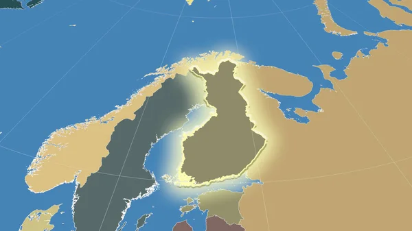Finsko Jeho Okolí Vzdálená Šikmá Perspektiva Zářil Tvar Barevná Mapa — Stock fotografie