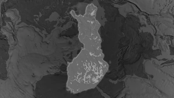 Oblast Finska Zvětšovala Žhnula Tmavém Pozadí Svého Okolí Mapa Nadmořské — Stock fotografie