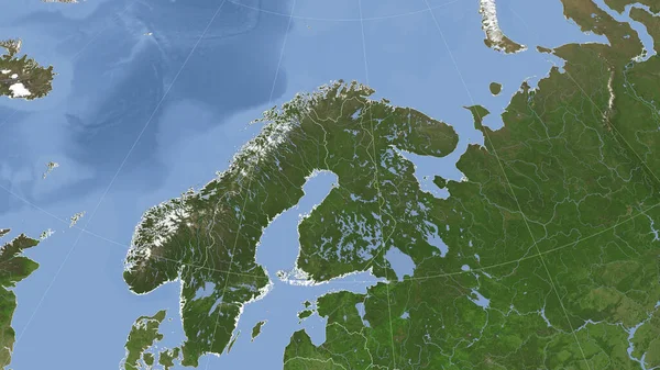 Finsko Jeho Okolí Vzdálená Šikmá Perspektiva Žádný Obrys Satelitní Snímky — Stock fotografie