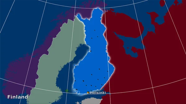 Finlandia Area Sulla Mappa Delle Divisioni Amministrative Nella Proiezione Stereografica — Foto Stock