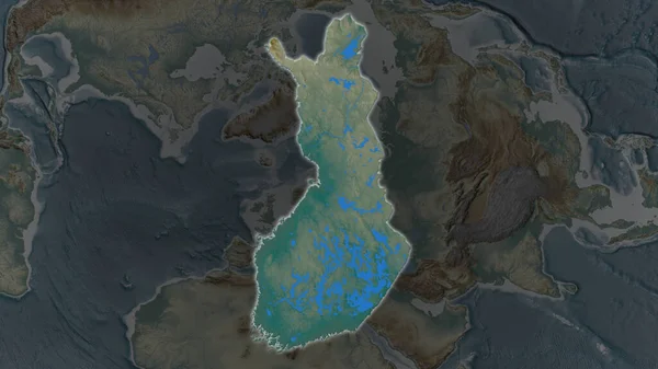 Obszar Finlandii Powiększył Się Świecił Ciemnym Tle Swojego Otoczenia Mapa — Zdjęcie stockowe