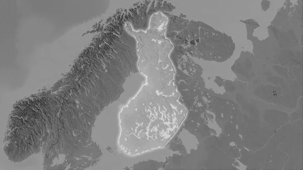 Finlande Zone Sur Carte Altitude Niveaux Gris Dans Projection Stéréographique — Photo