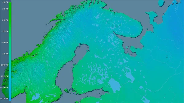 Temperatura Média Quarto Mais Frio Dentro Área Finlândia Projeção Estereográfica — Fotografia de Stock