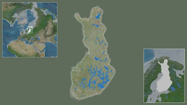 Közelkép Finnországról Helyéről Régióban Egy Nagyszabású Világtérkép Közepén Műholdfelvételek — Stock Fotó