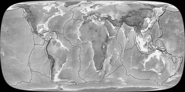 Mapa Mundial Proyección Sinusoidal Foucaut Centrado Longitud Este Mapa Elevación — Foto de Stock
