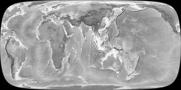 Světová Mapa Foucaut Sinusoidní Projekce Soustředila Východní Délky Výškové Mapy — Stock fotografie