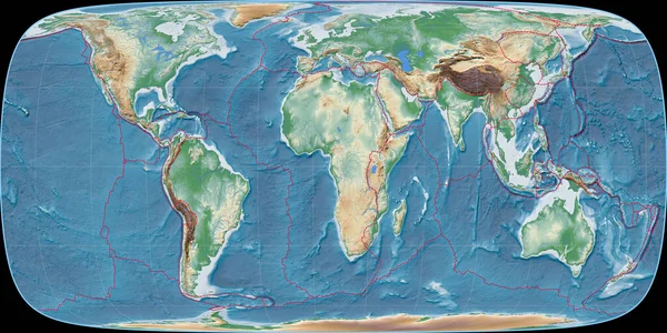Карта Мира Синусоидальной Проекции Фуко Сосредоточена Восточной Долготе Цветной Шейдер — стоковое фото