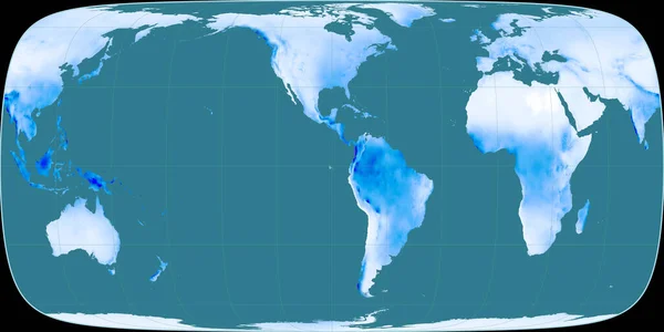 西の経度90度を中心としたフーカット海王星の投影における世界地図 平均年次降水量マップ 粒状とラスターの生の複合体 3Dイラスト — ストック写真