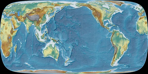 Mapa Mundial Proyección Sinusoidal Foucaut Centrado 170 Longitud Oeste Mapa — Foto de Stock