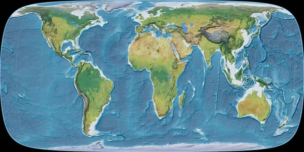 Mappa Del Mondo Nella Proiezione Sinusoidale Foucaut Centrata Longitudine Est — Foto Stock