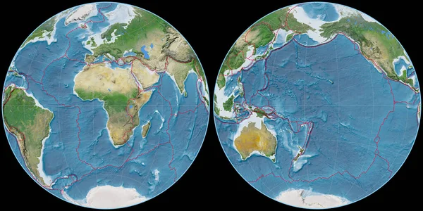 World Map Fournier Globular Projection Centered East Longitude Satellite Imagery — Stock Photo, Image