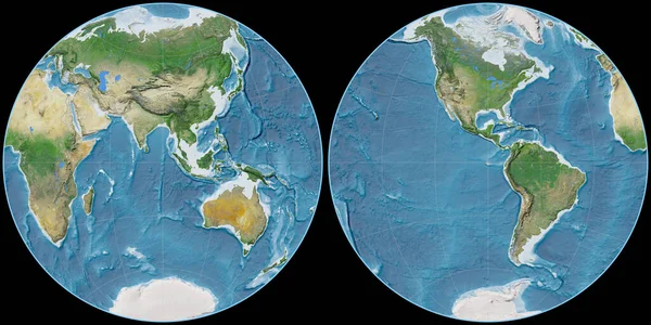 Карта Мира Глобулярной Проекции Фурнье Сосредоточена Восточной Долготе Спутниковые Снимки — стоковое фото