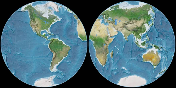 Mapa Mundial Proyección Fournier Globular Centrado Longitud Oeste Imágenes Satelitales —  Fotos de Stock