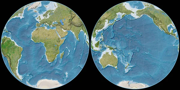 Světová Mapa Fournier Globular Projekce Soustředí Východní Délky Satelitní Snímky — Stock fotografie