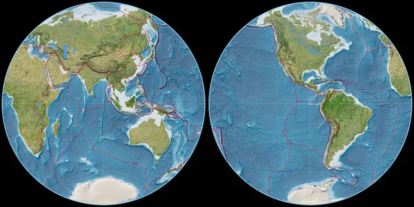 Světová Mapa Fournier Globulární Projekci Soustřeďuje Východní Délky Satelitní Snímky — Stock fotografie
