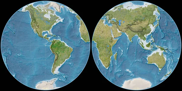 Světová Mapa Fournier Globular Projekce Soustředí Západní Délky Satelitní Snímky — Stock fotografie